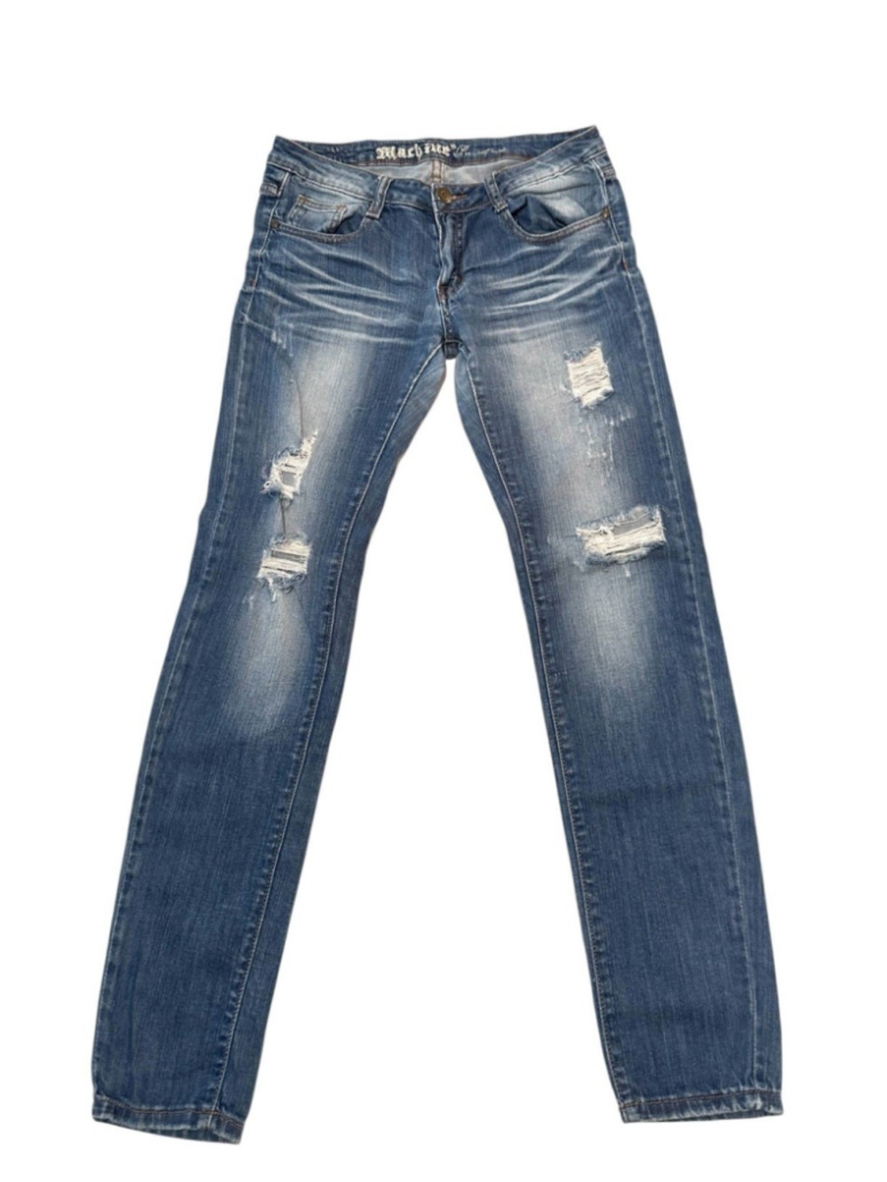 Machine Jeans Junior Womens 7 / 29 X 33 Blue Distressed & Destructed Holes Tears